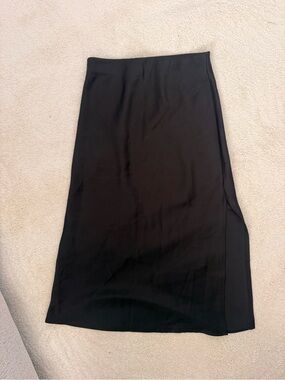 Classic Satin Black Women's Midi Skirt with Slit